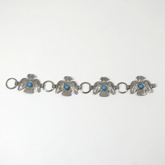 Southwestern Eagle Bird & Turquoise Silvertone Bracelet Vintage - Picture 1 of 10